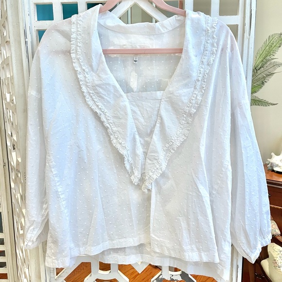 THE GREAT White 100% cotton spring ruffle Women's blouse - Picture 1 of 3